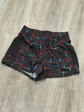 Xersion Black Shorts with Red Drawstring and Multicolor Grid Accents